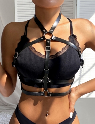 Black Leather Chest Harness Straps