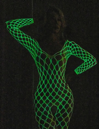 White Sexy Luminous Big Mesh Fishnet Long Sleeves Open Crotch Bodystocking