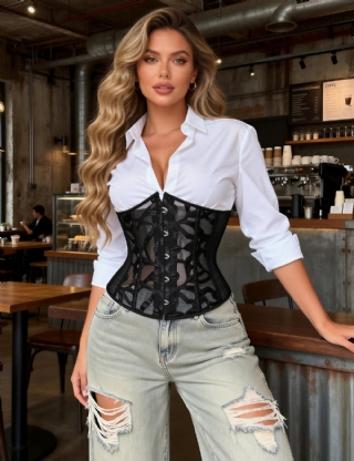 14 Pieces Plastic Bones Grid Corsets With Panties