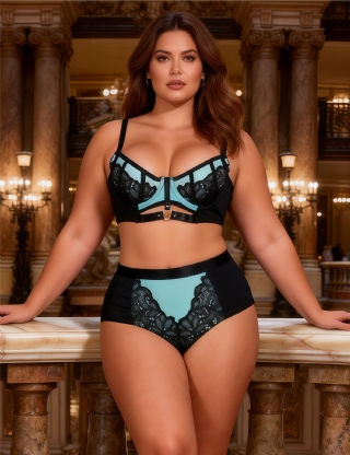 Green Sexy Lace Mesh Push-up Bra Set