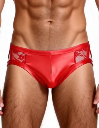 Sexy Red Leather Lace Boxers For Man