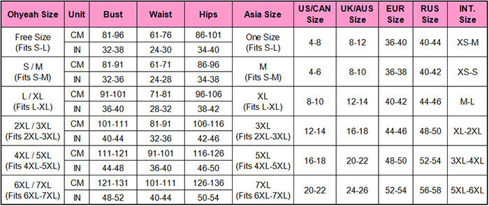 Spandex Size Chart